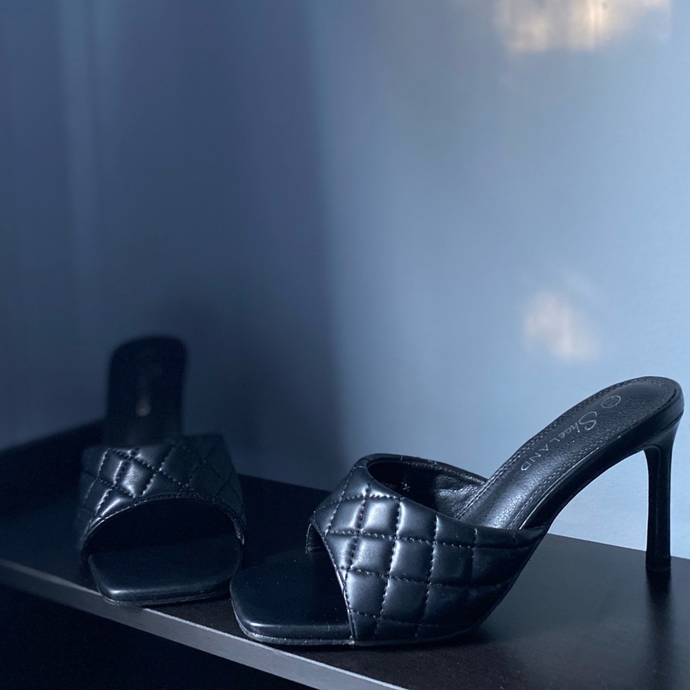 ShoeLAND| Womens's Square Toe heels | Open Toe Slip-on Sandals